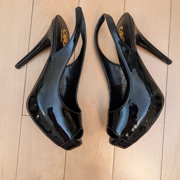 MOVING SALE GBG Sophia Slingback Peep Toe Stiletto Platform Pumps Size 7.5 Black - Picture 4 of 10